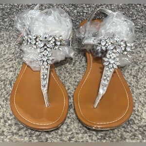 Unisa Rhinestone Jeweled T-Strap Strap Sandals